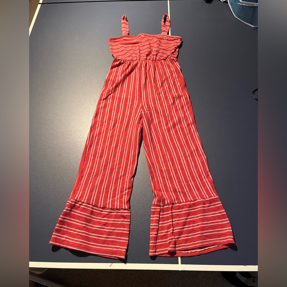 Caution To The Wind Red and White Striped Jumpsuit